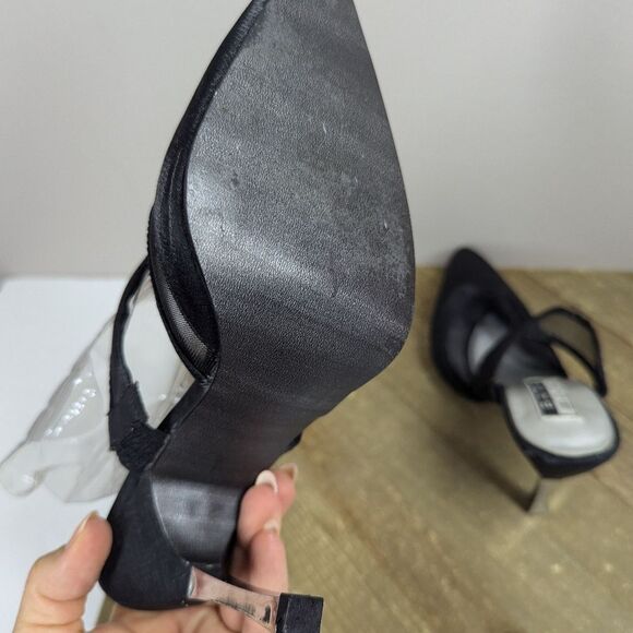 Vintage 90s BATA Black Mesh Strap Heels Size 8 Mule Slip On Pointed Toe - Picture 10 of 11